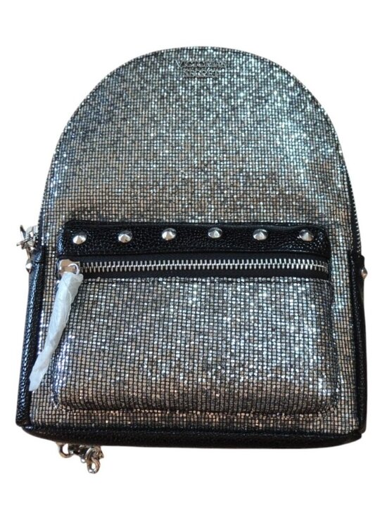 Victoria Secret NEW Sparkly Glitter Black Silver Compact Mini Backpack main image 7